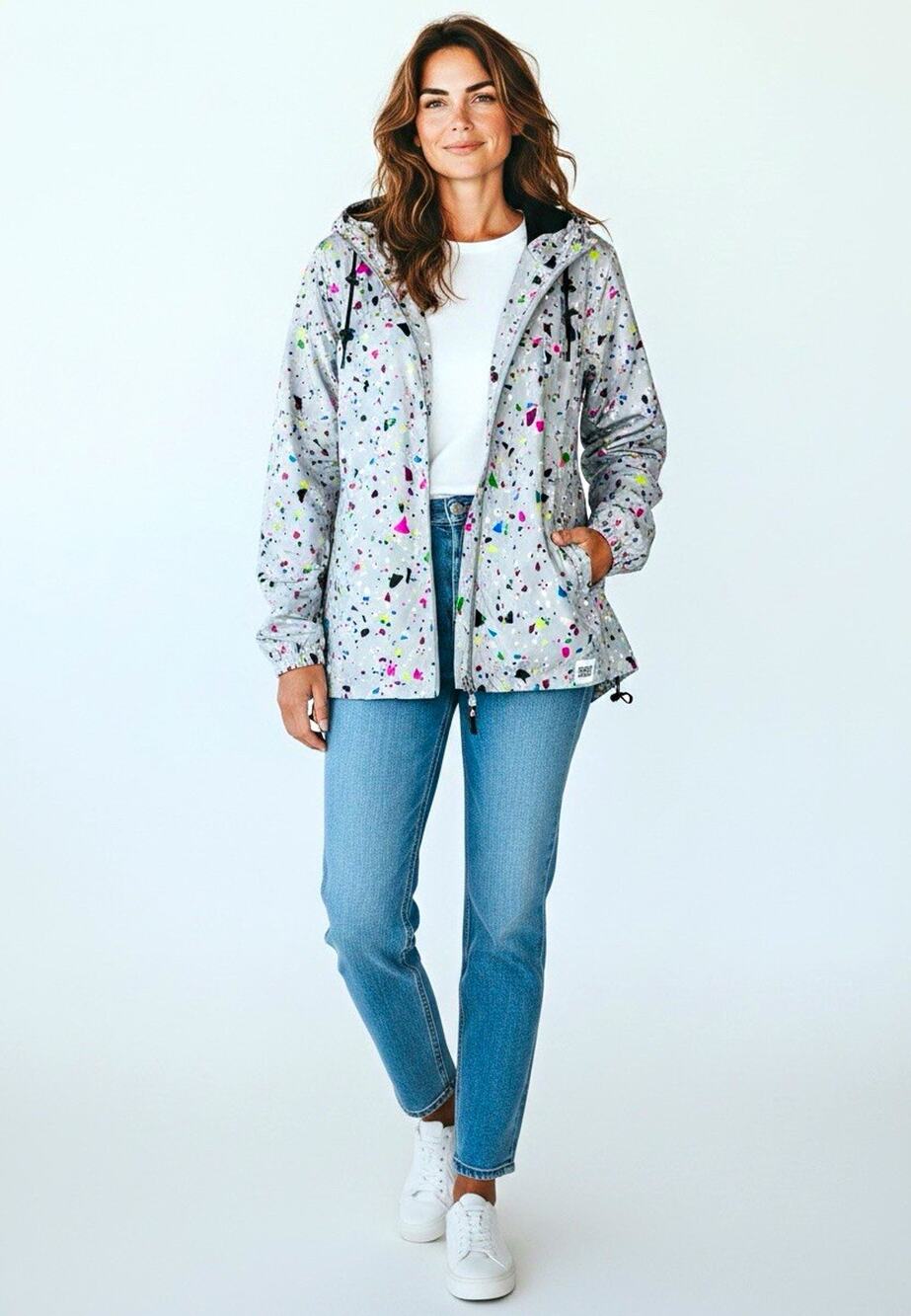 NWT Dedicated Brand Skara Terrazzo Windbreaker Jacket Grey M